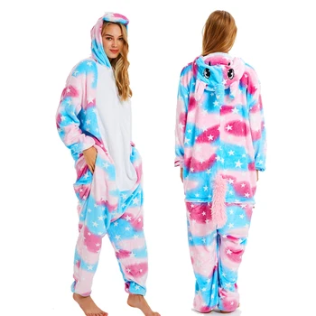 

Unisex Adults Flannel Animal Unicorn Kigurumi Pajamas Women Men Unicornio Hooded Sleepwear Homewear