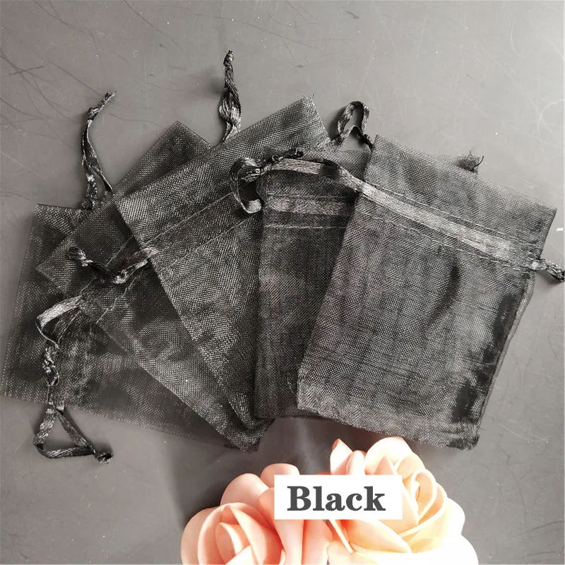 black 50 шт./лот подарочные сумки из органзы 7x9 см 9x12 см атласная сумочка из органзы с завязкой для свадебной вечеринки Подарочная сумка Ювелирные изделия сумки для часов 5Z - Цвет: black