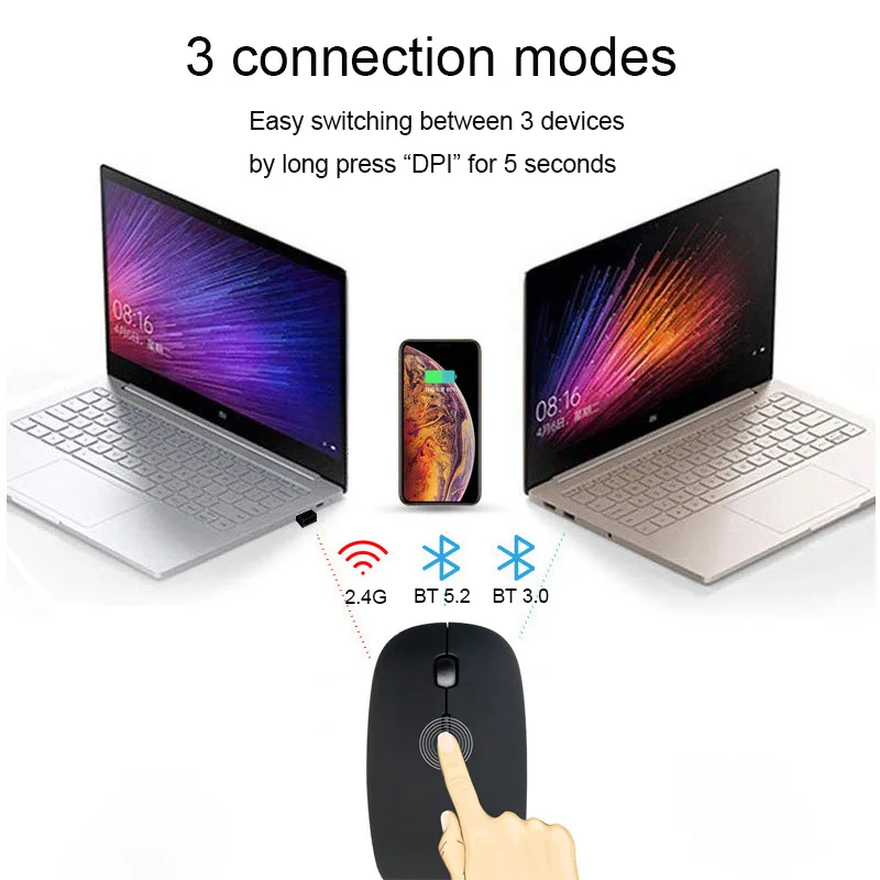3 режима 2 4 ГГц Беспроводная + Bluetooth в 1 беспроводная мышь 1600 DPI ультратонкая