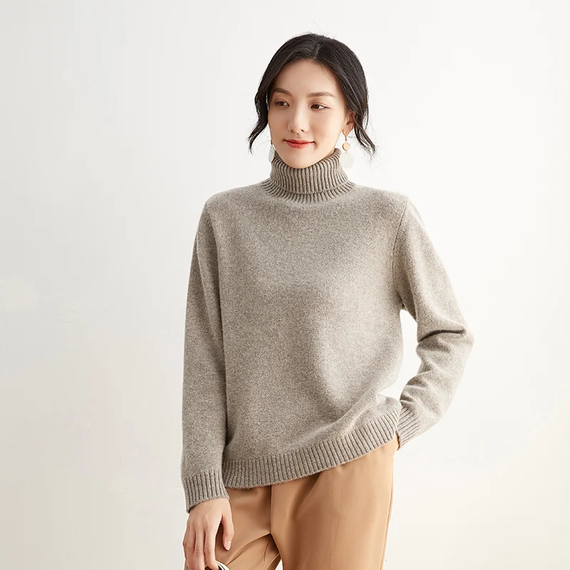 Sweater women's new high lapel pullover pure color