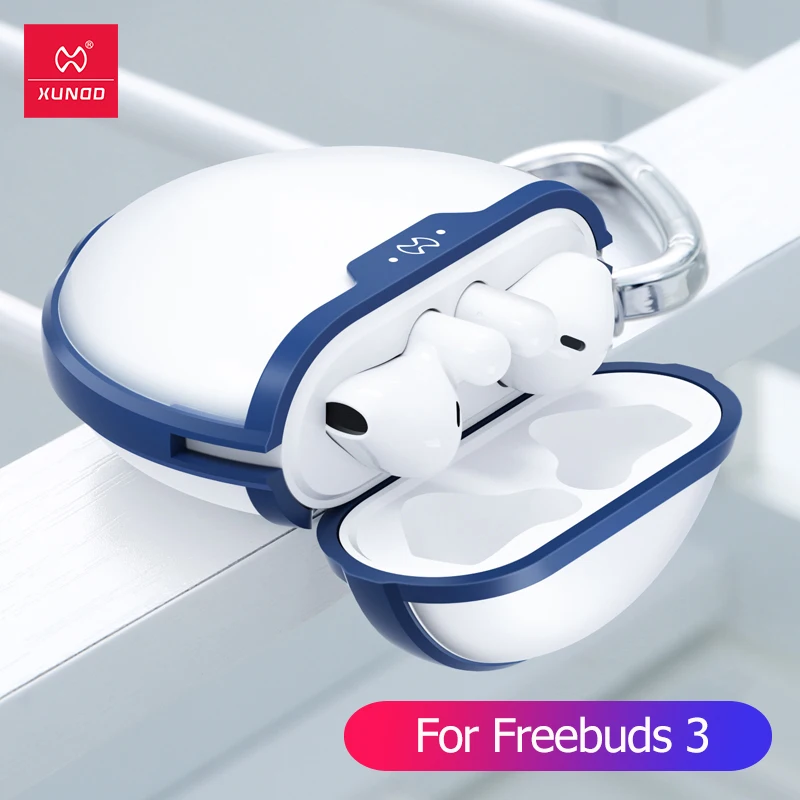 Xundd чехол для huawei Freebuds 3 Чехол прозрачная крышка Подушка безопасности защитная крышка бампер крюк Shookproof Bluetooth чехол для наушников - Цвет: Blue