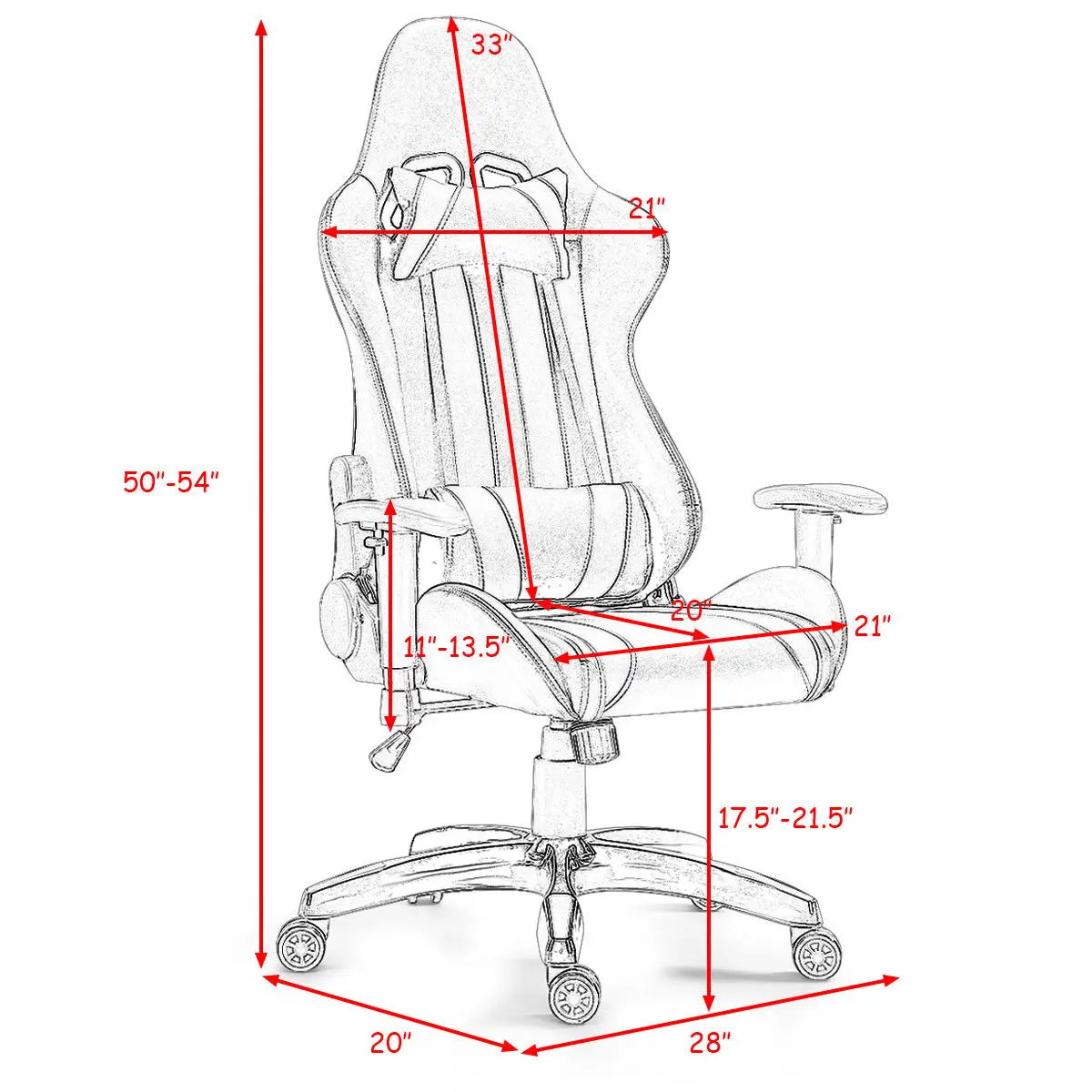  Costway Executive Racing Style High Back Reclining Chair Gaming Chair Office Computer (Black+Blue)