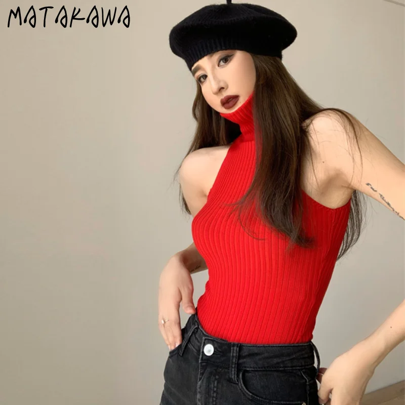 Свитер-жилет Matakawa пикантная модная водолазка без рукавов подчеркивает грудь