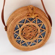 Модная женская соломенная сумка из ротанга, круглые пляжные сумки, женские тканые сумки ручной работы, сумки на плечо для женщин, маленькие сумки с бантом