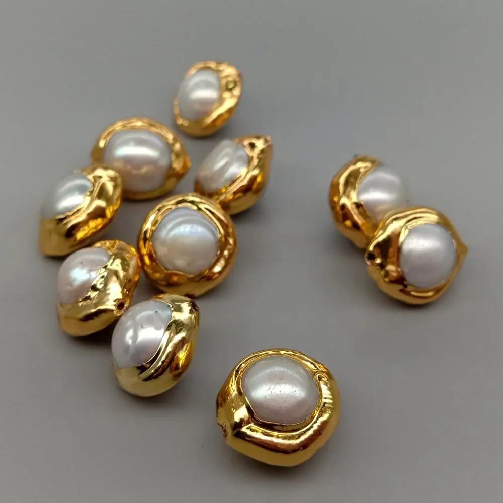 10 pcs Gold Plated Natural White Pearl Beads Gemstone Charm Jewelry DIY Making - 4