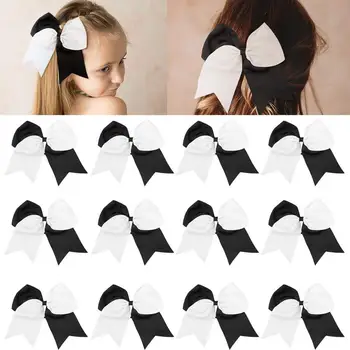 

free shipping 12pcs 8" Large Cheer Hair Bows Ponytail Holder Elastic Band Handmade for Cheerleading Teen Girls College Sports