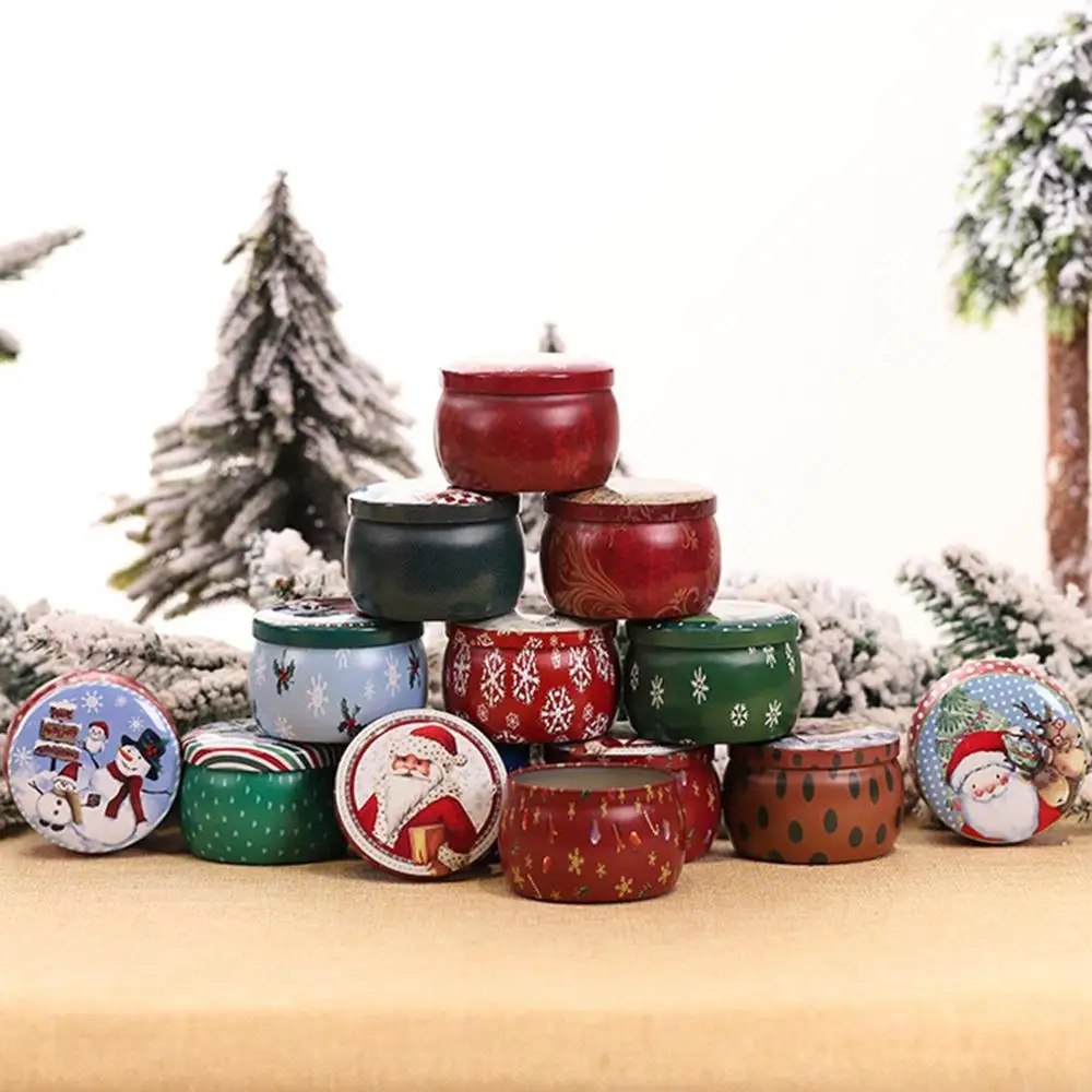 New Creative Tinplate Tint Christmas Smokeless Candle Gift Christmas Day Atmosphere Candle Christmas Decoration