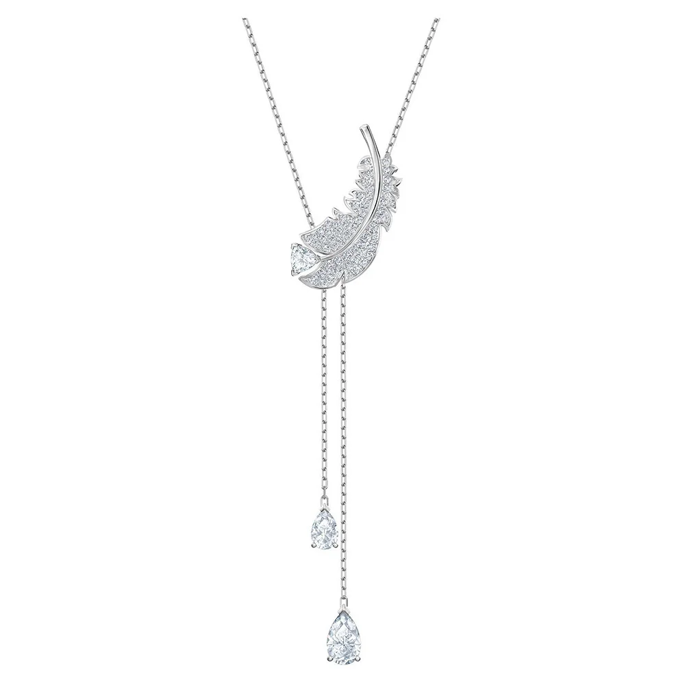 

MINA BEAR 2019 SWA New Silver Y White Feather Pendant Necklace Clavicle Chain Female exquisite and Elegant Gifts Superior Choice
