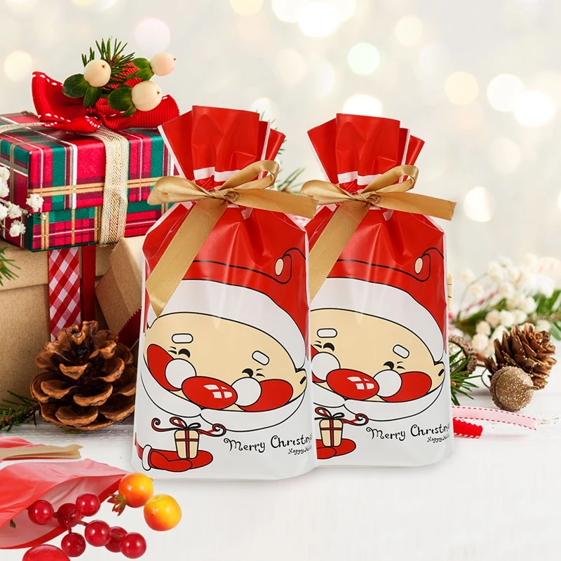 50pcs Merry Christmas Candy Bag Drawstring Bag Silk Ribbon For Birthday Wedding Party Decora Kids Gift Wrapping Supplies