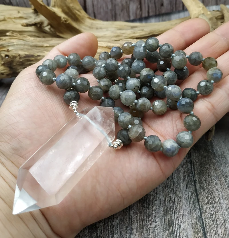 

YA4036 Natural Quartz Point Labradorite Faceted Beads Handmade Necklace