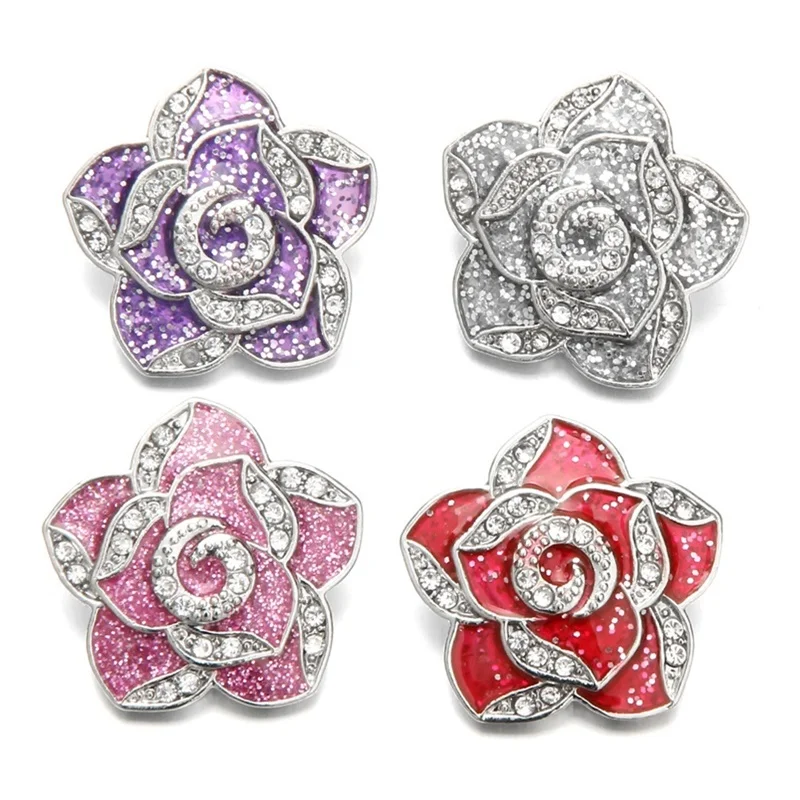 Bling Snap Button Jewelry Glittery Rhinestone Flower Snap Charms DIY