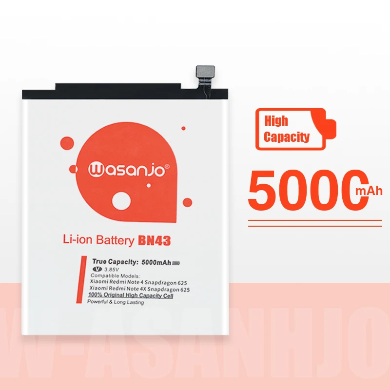 Оригинальный аккумулятор большой емкости BN43 для Xiaomi Redmi Note 4X / 4 global Snapdragon 625 5000 мАч