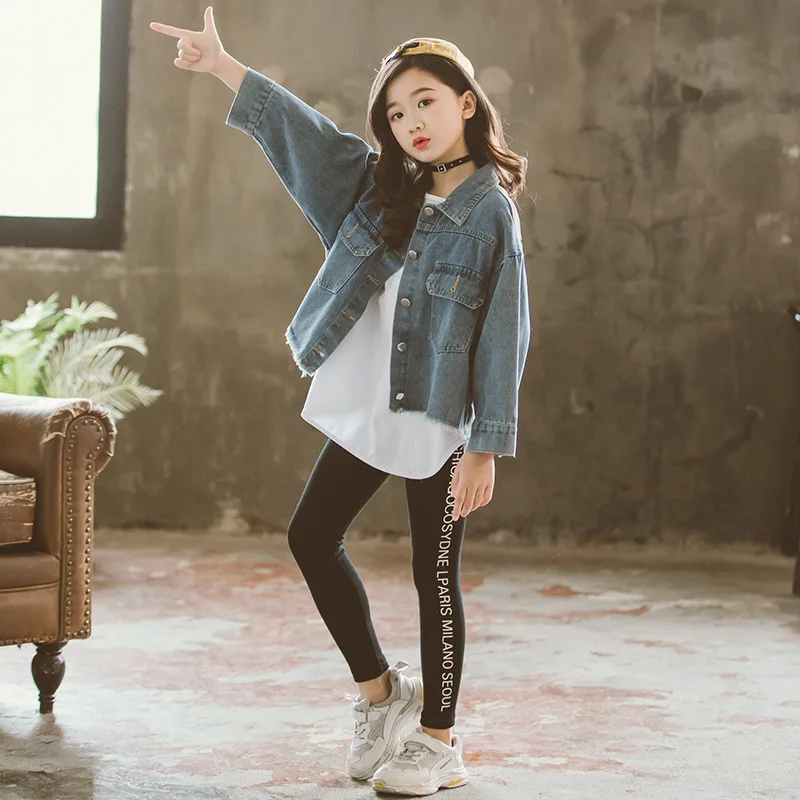 

2019 Autumn New Style Big Boy Korean-style Cowboy Joint Shirt Girls Western Style Tops Children Fashionable Coat Fashion