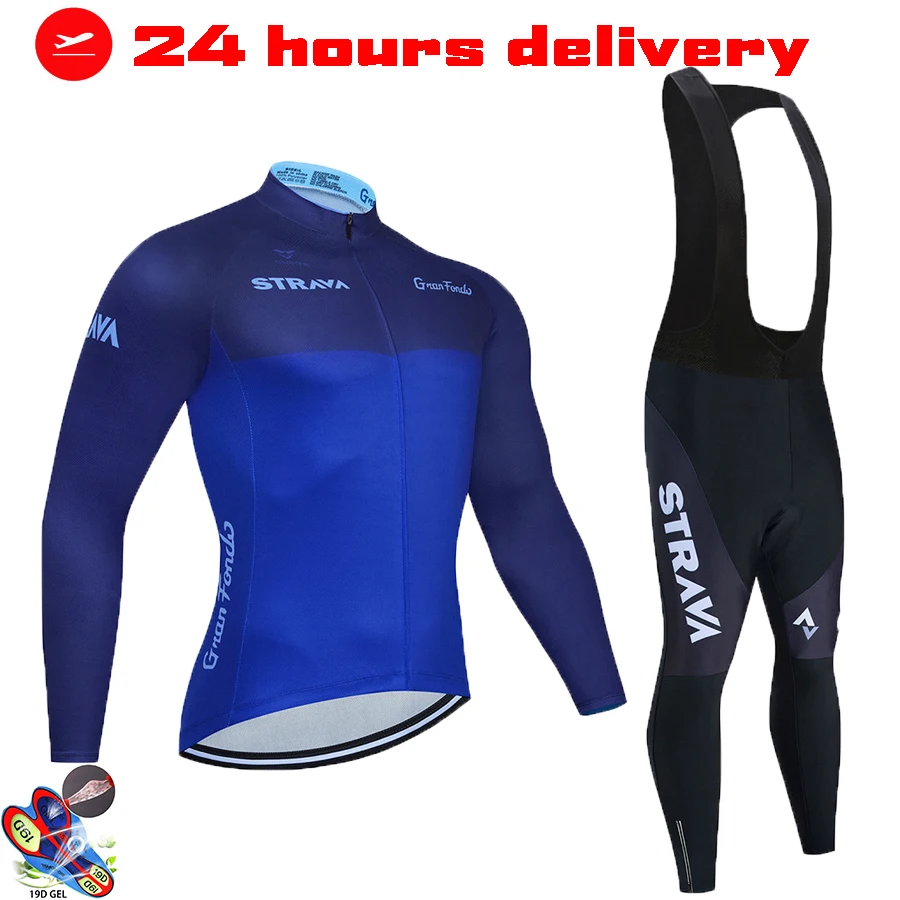 New 2021 Team STRAVA Cycling Set Racing Clothes Long Sleeve Wear Jersey Mens Kit Clothing Ropa Ciclismo | Спорт и развлечения