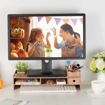 

Wood LCD Desktop Monitor Riser Stand Desk Organizer for iMac Laptop PC