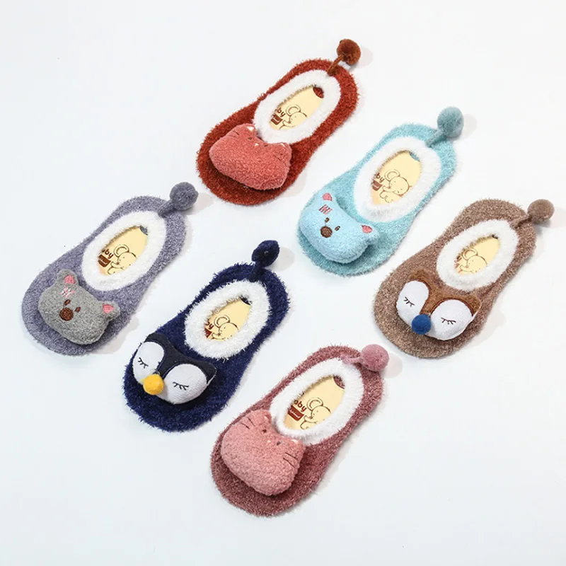 Baby Foot Socks Boy Girl Winter Indoor Shoes for Infant Toddler Kids Child Anti Slip First Walker Cartoon Animals Sock 0-2 Years