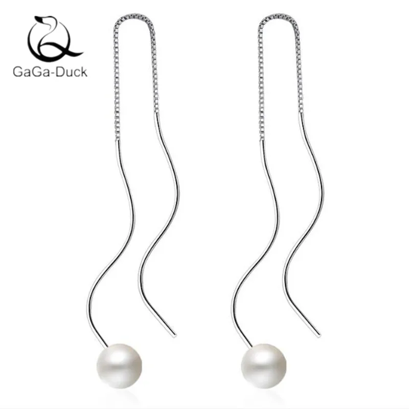 New Exquisite Temperament 925 Sterling Silver Fashion Jewelry Simple Curves Wave Long Tassel Pearl Dangle Earrings E283 | Украшения и
