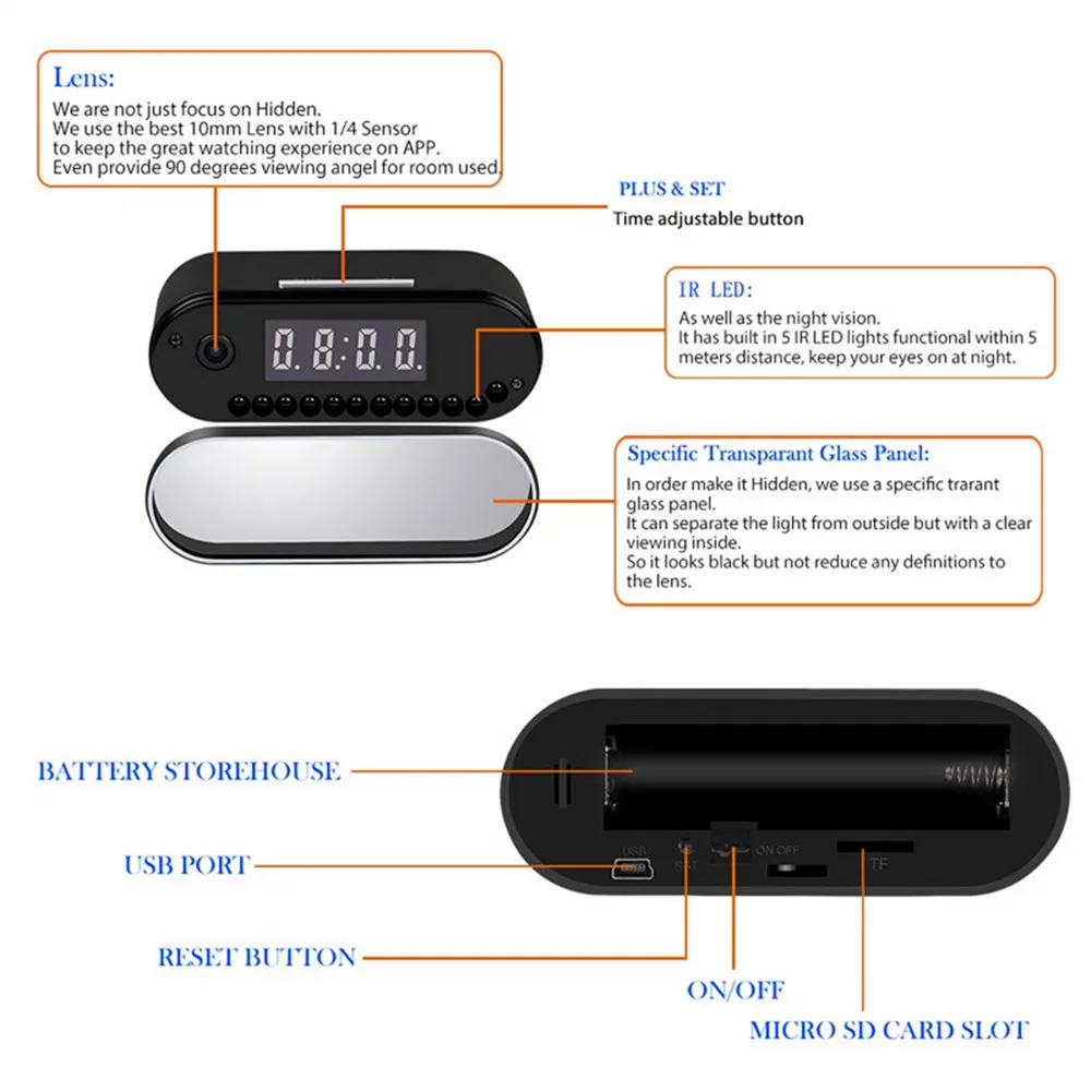 Wifi мини камера беспроводной будильник часы P2P IP/AP безопасности ночное видение датчик движения удаленный монитор для телефона