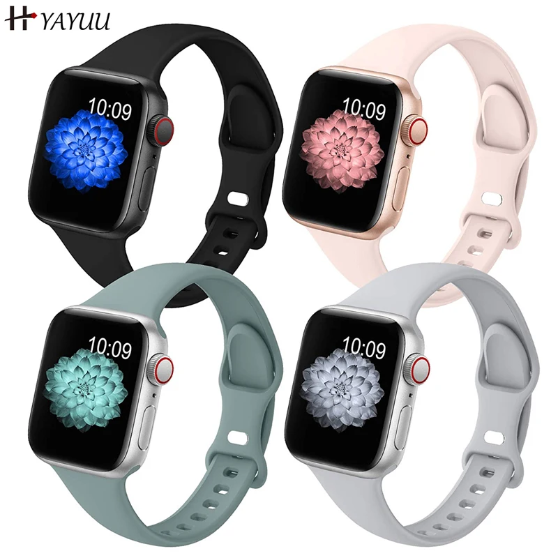Тонкий силиконовый ремешок YAYUU для Apple Watch 38 мм 42 40 44 тонкий мягкий узкий сменный