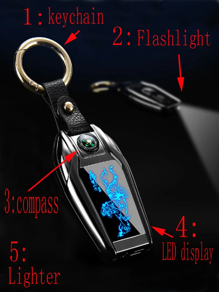 USB Зажигалка светодиодный экран компас Ключ Пряжка
