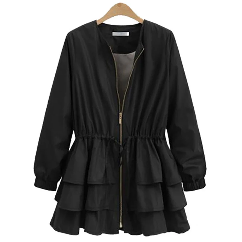 

Womens Jackets and Coats Ruffles Hem Zipper Slim Windbreaker Plus Size XL-4XL Streetwear Outwear Dust Jacket Coat Women Clothes