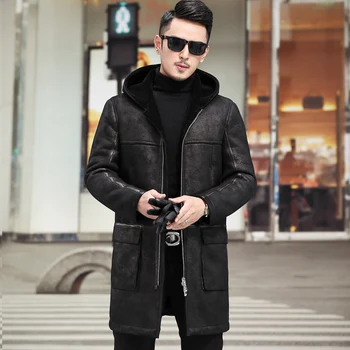 

Real Fur Coat Men Sheep Shearing Winter Coat Men Genuine Leather Jacket Men Natural Wool Coat Hooded Windbreaker 808 YY825