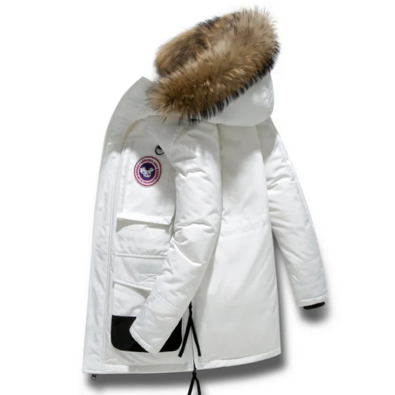 Мужская зимняя пуховая куртка Мужская модная Толстая теплая меховая куртка с воротником белая утка пальто для молодых мужчин ветровка снежное пальто камуфляж