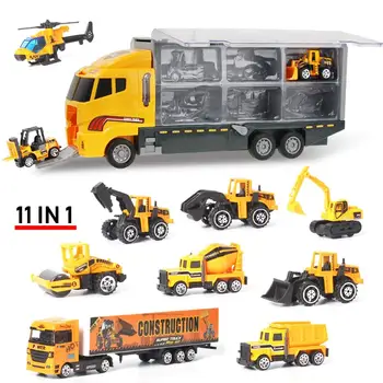 

4 Types Big Truck Mini Diecast Alloy Car 2in1 Model Engineering Toy Vehicles Carrier Truck with Ejection & Carry Function Gifts