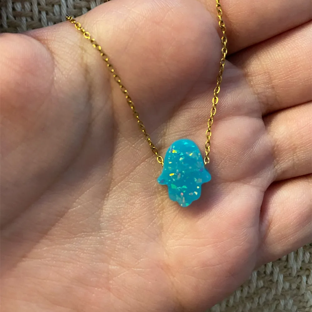 9 Cores Opala Hamsa Mão Fátima Pingente Colar Para As Mulheres Moda Colar  Hip Hop Aço Inoxidável Cadeia Gargantilha Presente de Natal - AliExpress, image size:1000x1000