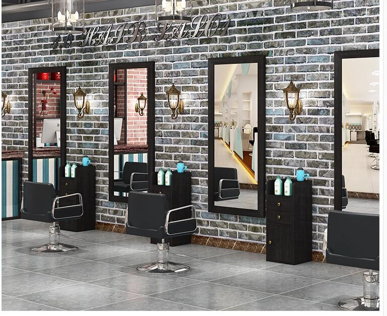 Solid Wood Retro Barber Shop Mirror Hair Salon Mirror Table Wall Mounted Makeup Single Side Mirror Frame Hair Salon Landing Tool Barber Chairs Aliexpress