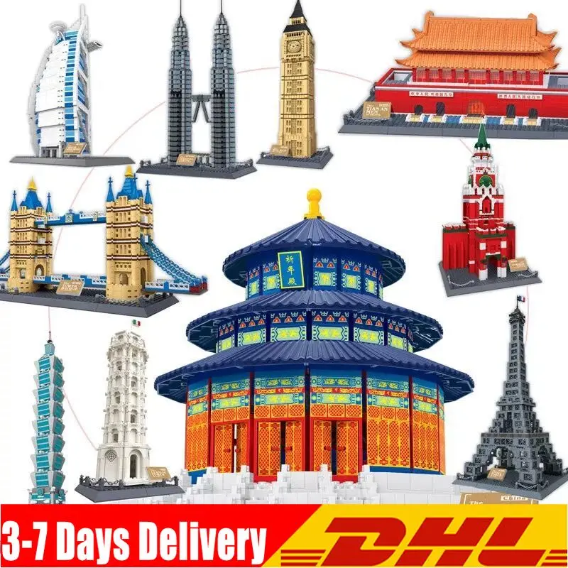 

2019 DHL IN STOCK Famous buildings Model Notre Dame de Paris Eiffel Tower London Bridge Building Blocks Bricks Kids Toys