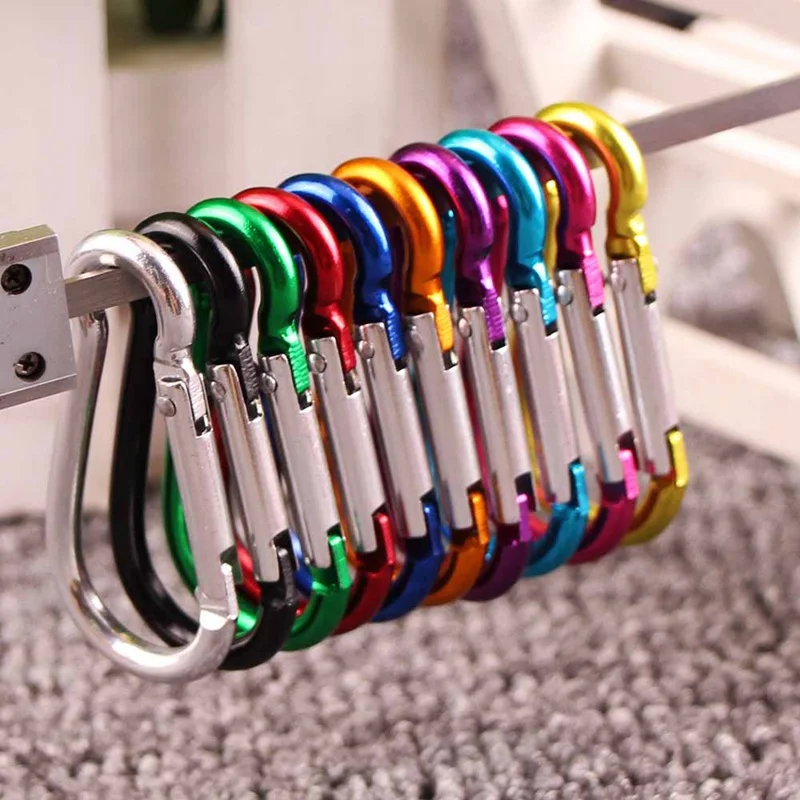 10 Pcs Colorful D Shaped Aluminum Alloy Carabiner Keychain 