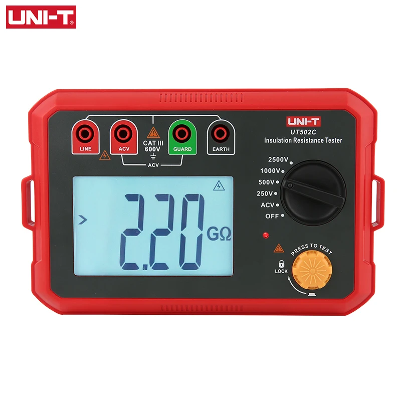 UNI-T Digital UT502C 2500V Insulation Resistance Tester 20G&Omega; Ommeter Ground Meter Backlight Auto Range resistance tester