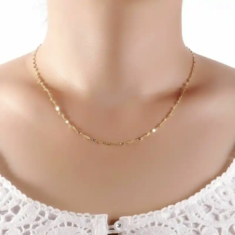 Collar de oro amarillo puro de 18k para mujer suerte 1.2mmW cadena de