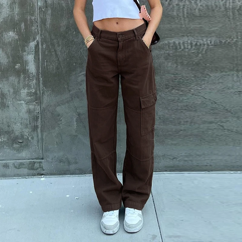 2021 New Fashion Trousers Low-waist Straight-leg Pants Ladies Trousers Wide-leg Pants Solid Color Slim-fit Trousers Ladies Jeans black ripped jeans