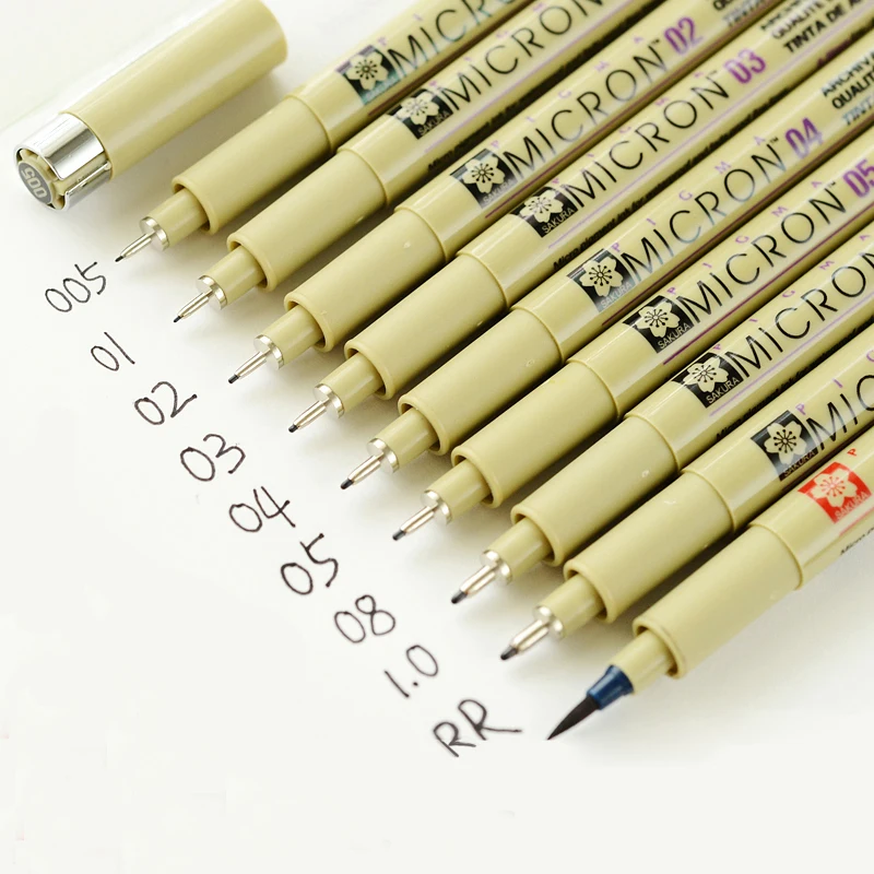 Pigment Liner Pigma Pen Micron Marker Pen 0.05 0.1 0.2 0.3 0.4 0.5 0.8 Brush Different Tip Black Fineliner Sketching 1 Piece