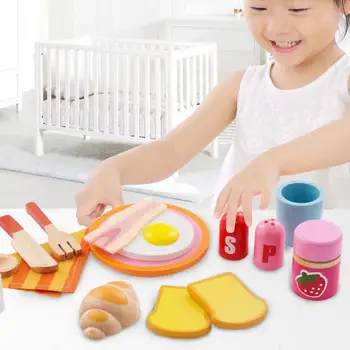 

12pcs/set Kids Children Toy Simulation Wooden Breakfast Sandwish Milk Pretend Play Model Learning Education Toys For Children