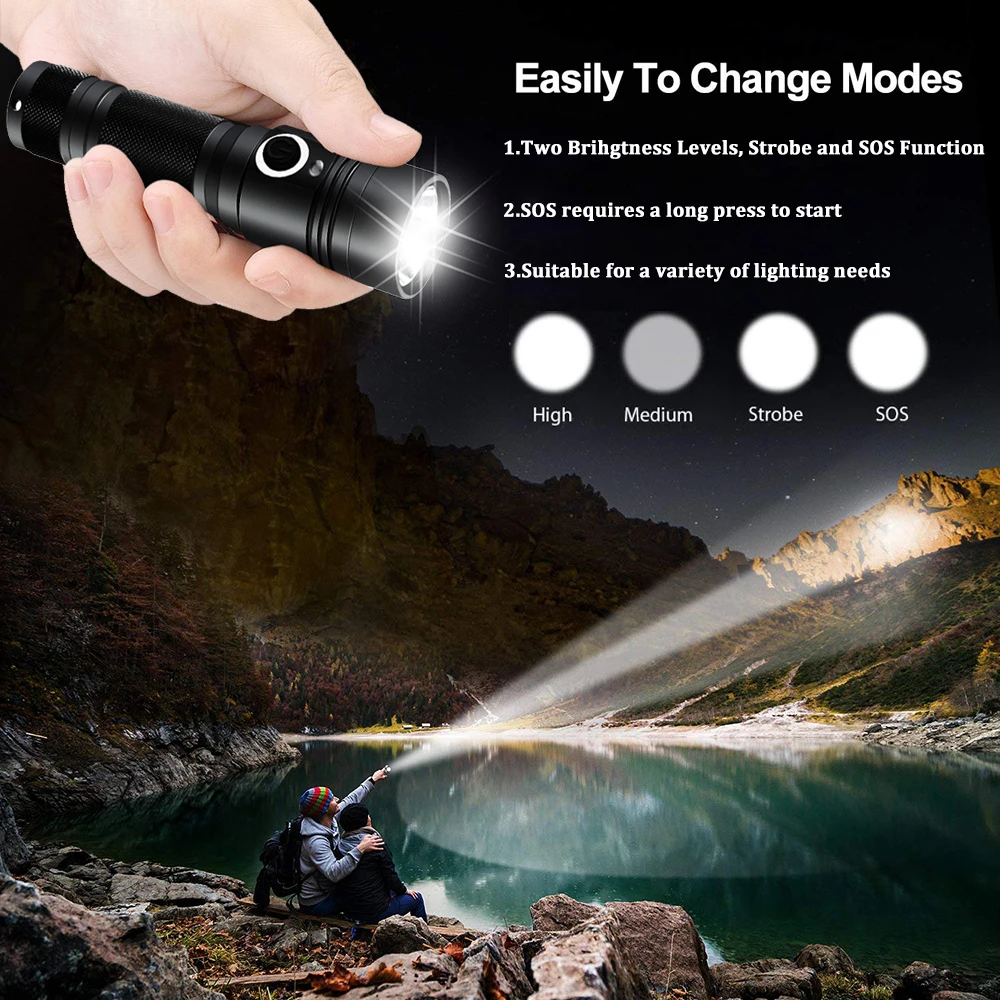 Блики XHP50 светодиодный фонарик USB Перезаряжаемый 4 режима освещения Водонепроницаемый зум тактический фонарь с магнитом с помощью батареи 18650