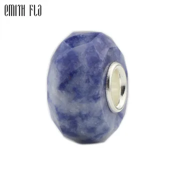 

Square Cut Stone Charm Beads 925 Sterling Silver Beads Fit European Charm Bracelets Blue Jade Beads For Jewelry Making Big Hole