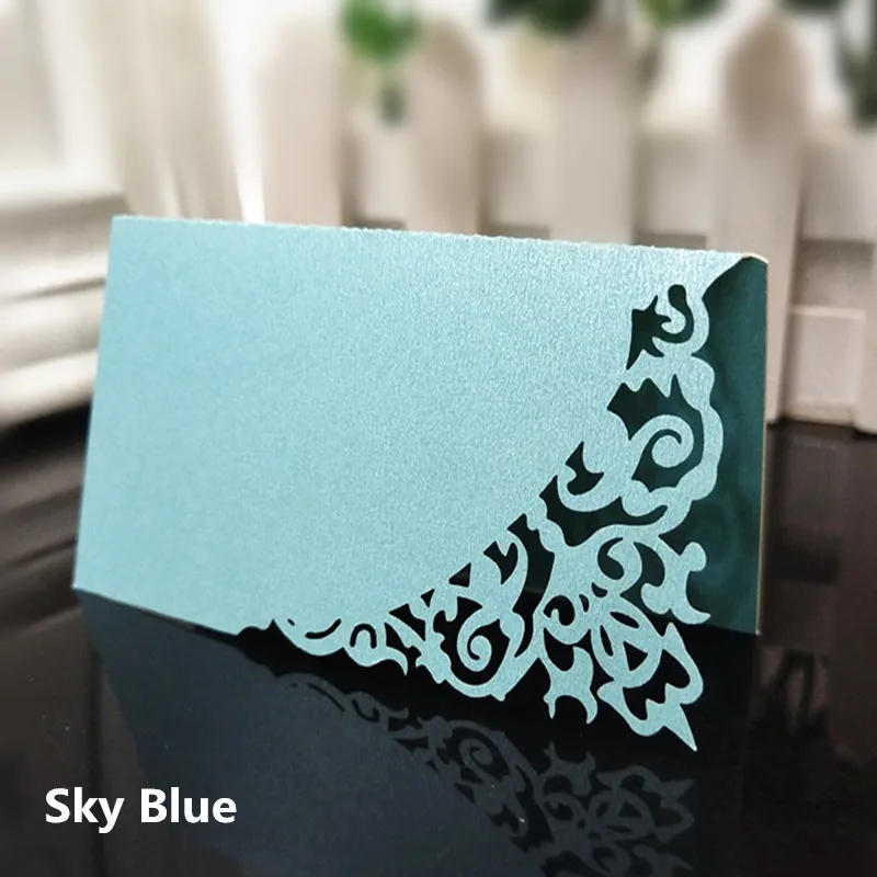 SkyBlue 100 шт лазерная резка 9*9 см свадебные настольные карты для свадьбы/рождения ребенка полые вечерние именные карты 7Z-SH870-100 - Цвет: SkyBlue
