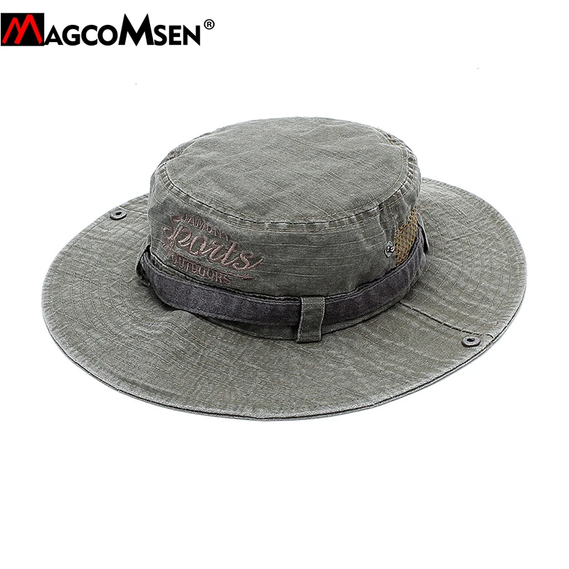 MAGCOMSEN, Военная Тактическая шляпа, мужские хлопковые вымытые шляпы-ведра, Солнцезащитная шляпа с широкими полями