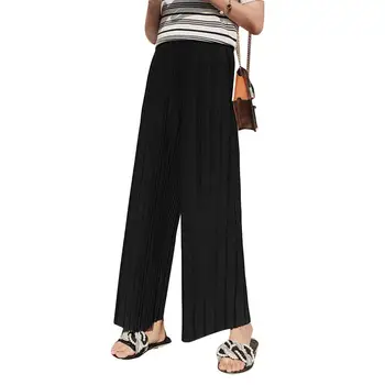 

Fashion Women Solid Color Elastic High Waist Pleated Casual Loose Wide Leg Pants