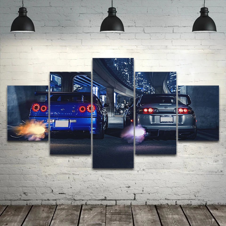 5 шт. Настенная картина в рамке GTR R34 VS выше автомобиль современный 5 Панель Картина на холсте HD печать для гостиной домашний декор плакат
