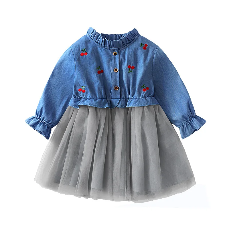 

0.7EW Foreign Trade Childrenswear 2018 Autumn Clothing New Style Girls Cherry Embroidery Long Sleeve Computer Cable Lock 1885