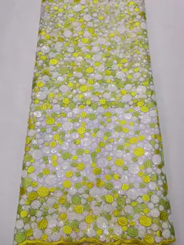 

Big French Lace Bridal Sequined Lace Fabric Embroidery Yellow Net African Dress Nigerian Latest Design High Quality Tulle BL392