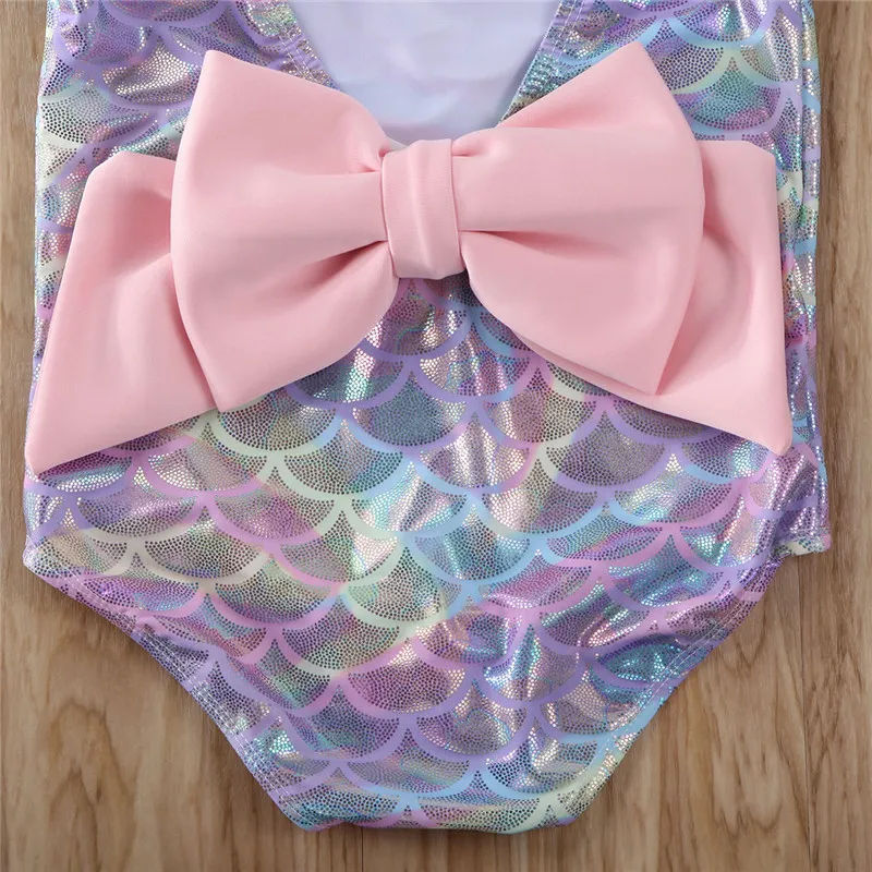 Модный детский купальник принцессы русалки для маленьких девочек; цельный купальник-бикини с бантом; купальные шапочки; бикини; купальный костюм; пляжная одежда
