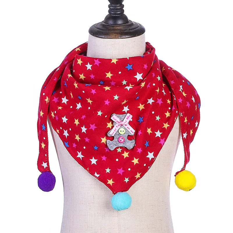 New Spring Autumn Girls Triangle Scarves Cotton and Linen Bibs Boys Girls Scarf Bibs Toddler Children Neck Wear Baby Scarf - Цвет: red colorful star