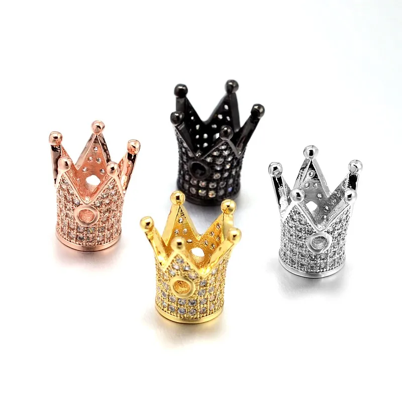 

5pcs Environmental Brass Micro Pave Cubic Zirconia Crown Beads, Spacer Beads Crown Spacer Charm fit Men's Beaded Bracelet Making