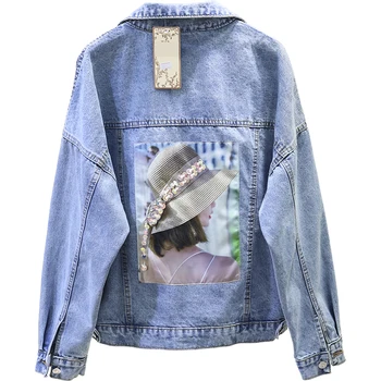 

Korea bf Wind Patch Plus Size Denim Jacket Women 2019 Spring New Harajuku 3D Pattern Big Pocket Student Casual Jacket Female