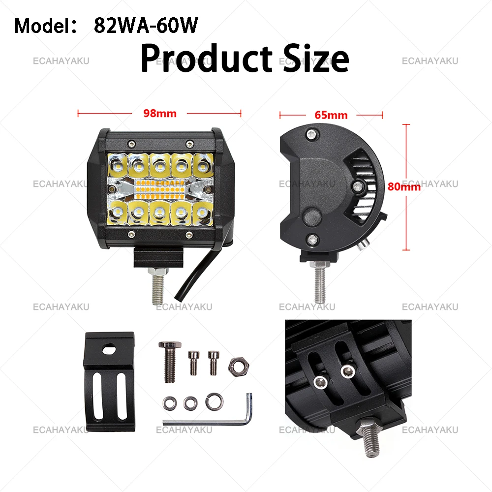 Светодиодная лампа ECAHAYAKU, 4 дюйма, 120 Вт, 7 дюймов, светодиодный светильник для внедорожника, Светодиодная панель для автомобиля, трактора, лодки, 4x4, грузовика, внедорожника, квадроцикла, 6 режимов, лампа для вождения